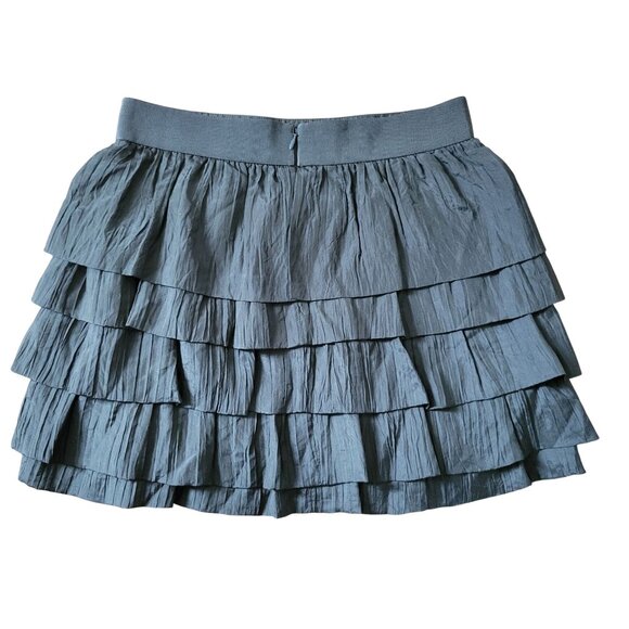 J Crew 4 Green Tiered Ruffle Silk Skirt Size 4 HABOTAI Crinkle - Picture 2 of 6